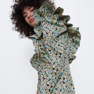 Zara floral ruffle sleeve dress
